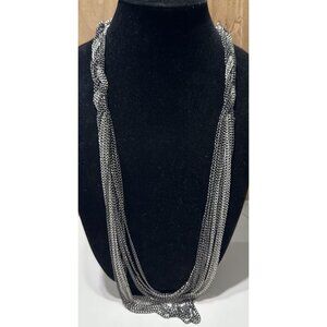 silver-tone Hematite Braided multi-strand  chain necklace